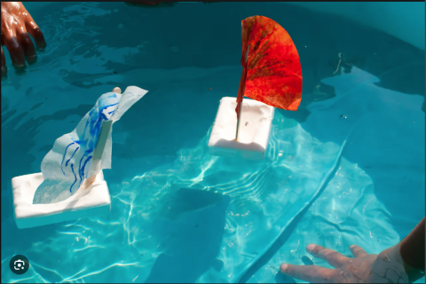 Two soap boats floating in water