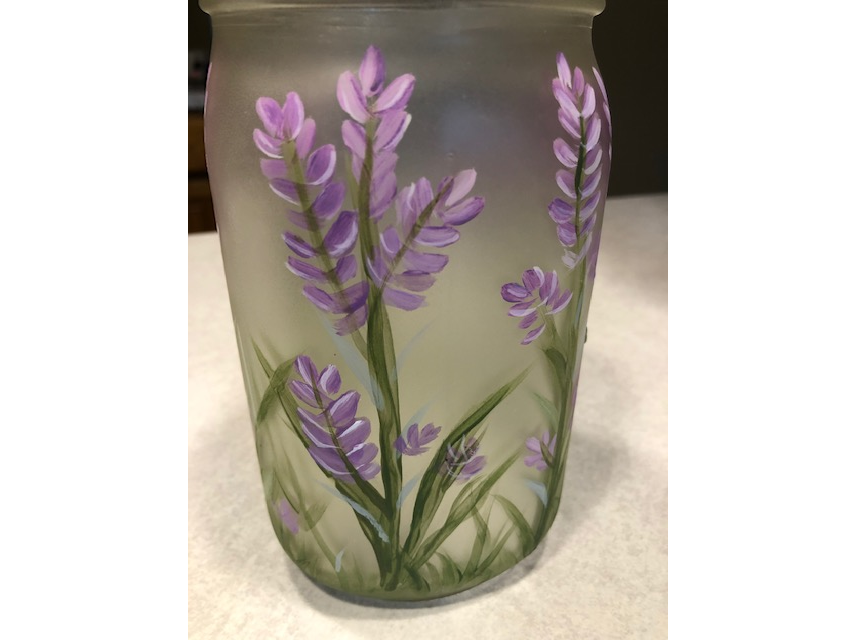 mason jar with lavender painted on it