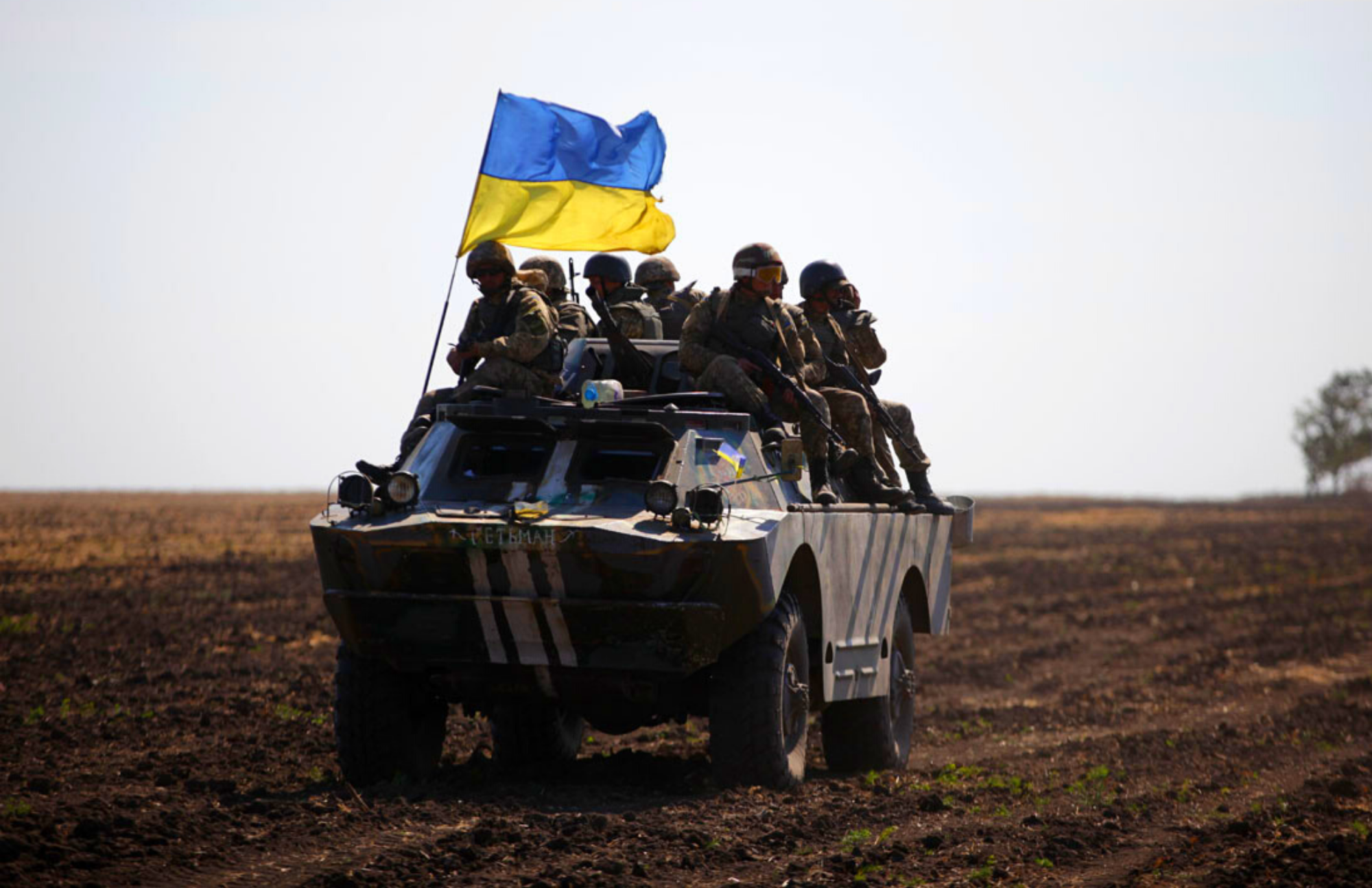 Ukrainian tank with soldiers
