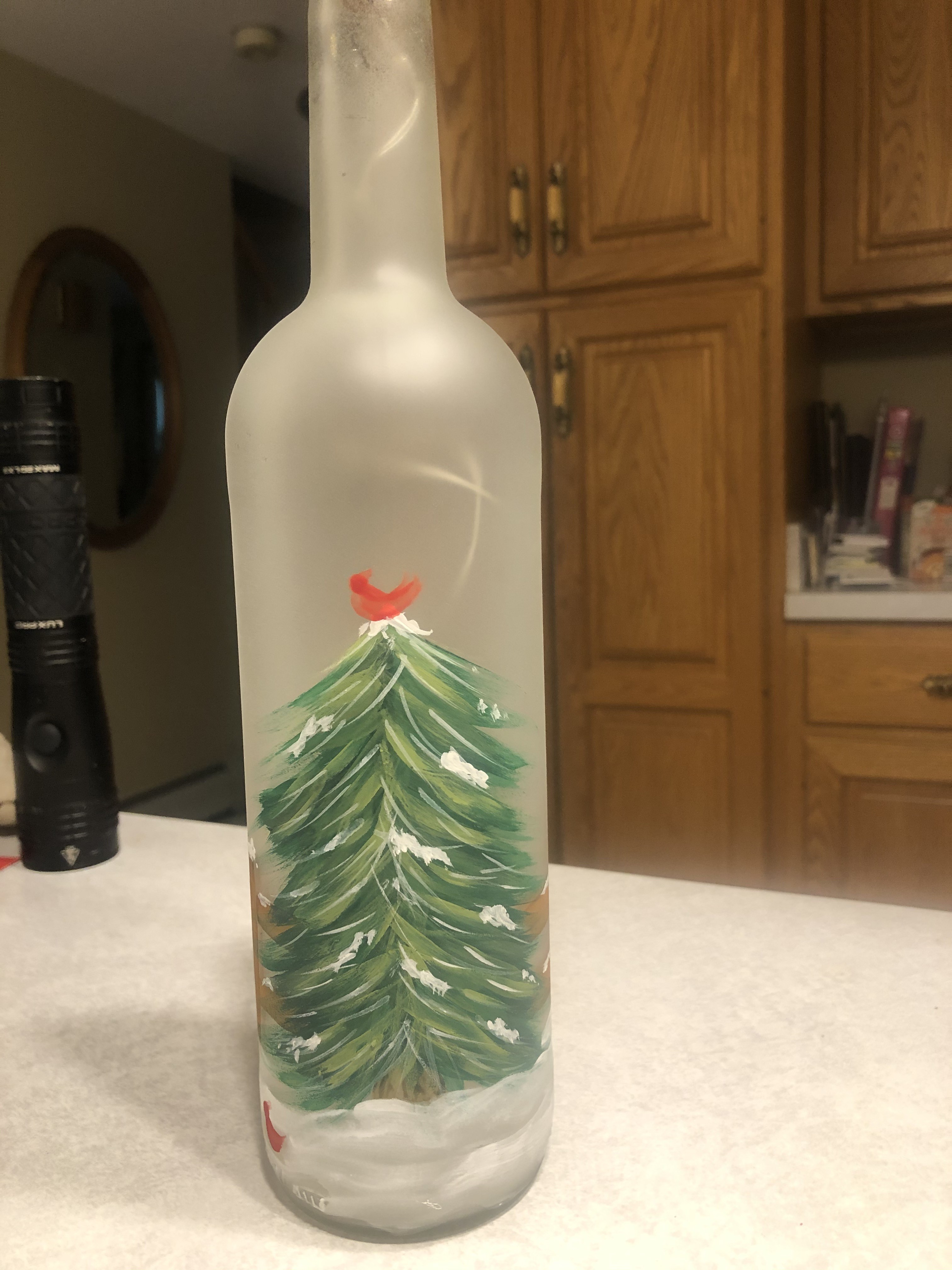 winter scene wine bottle