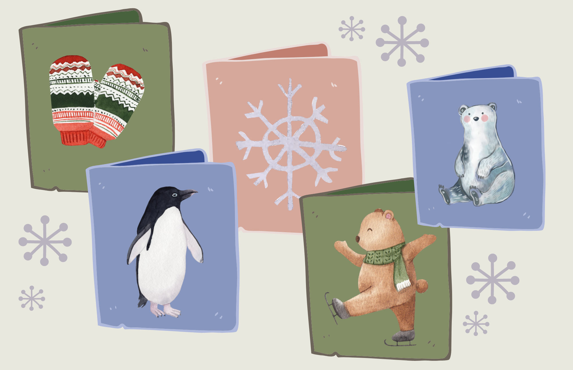 Shows winter-themed cards