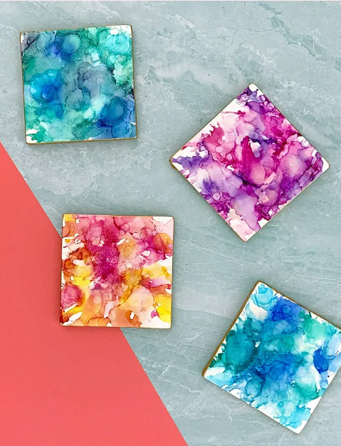 alcohol ink tile coasters