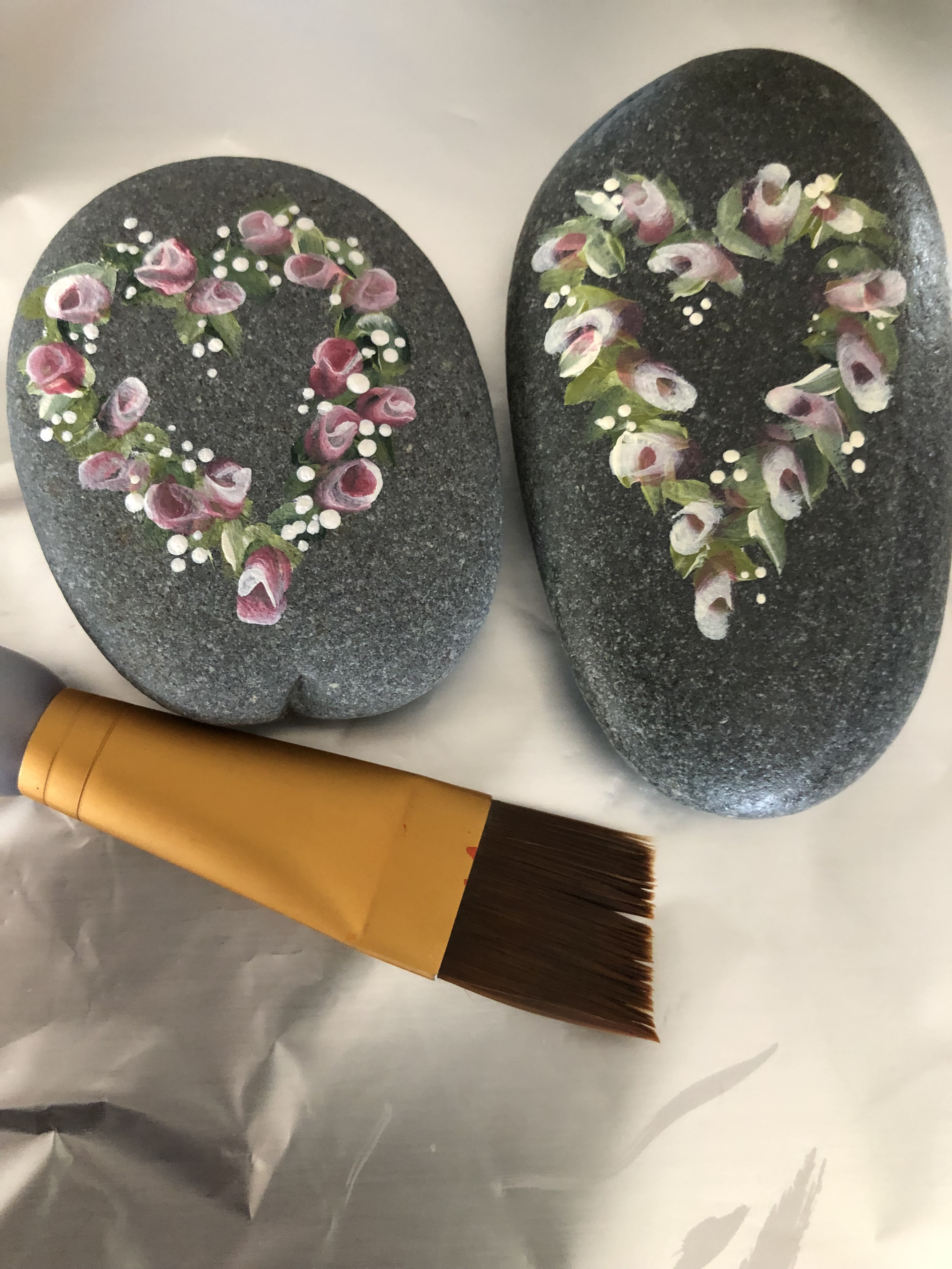 painted heart rocks