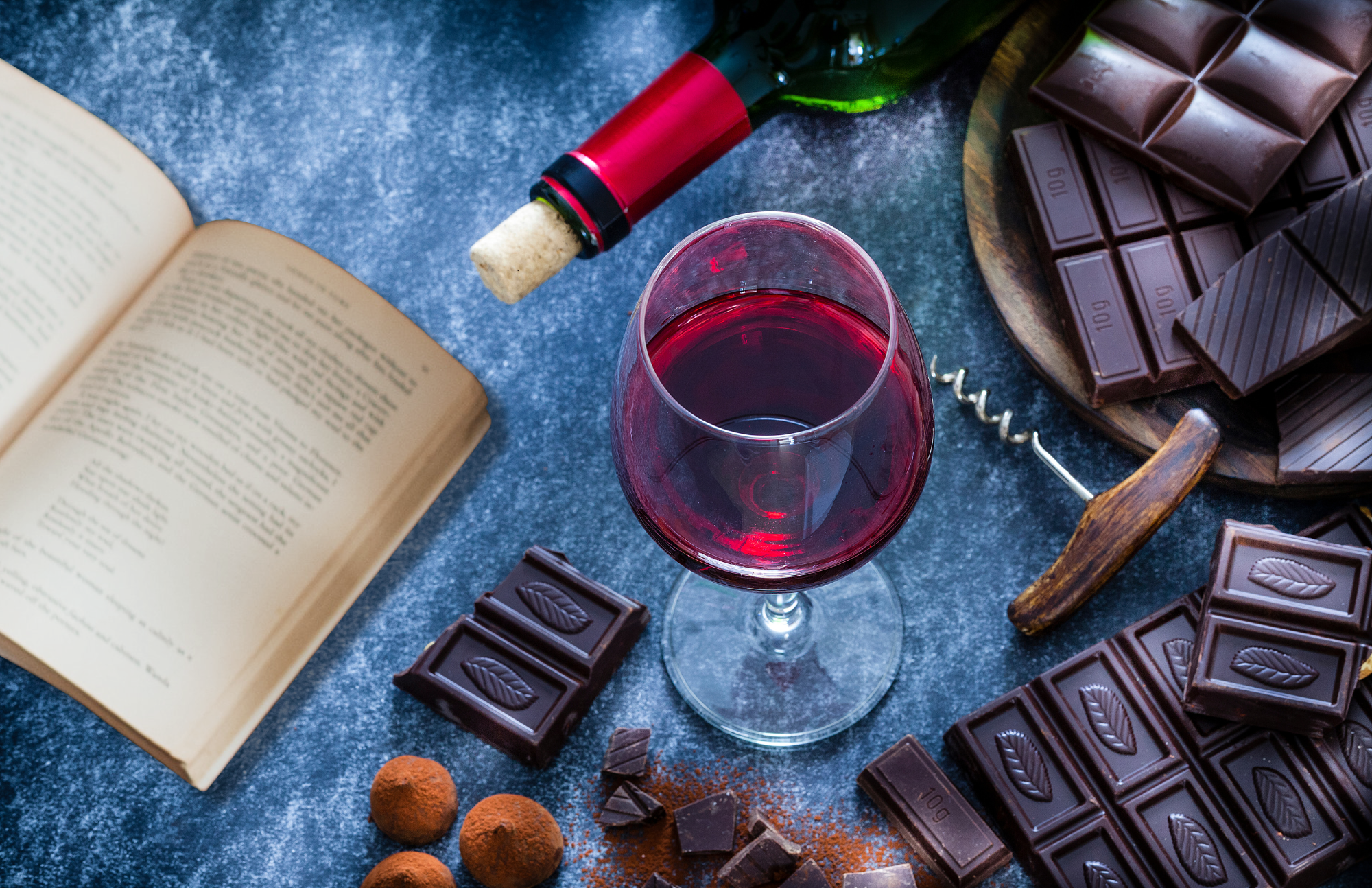 Wine chocolate and a book