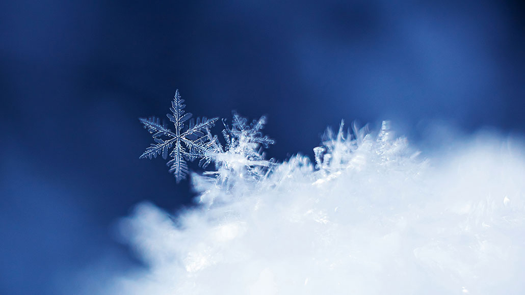 A snowflake atop a mound of snow