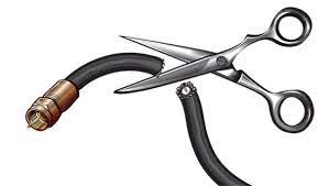 pair of scissors cutting a cable
