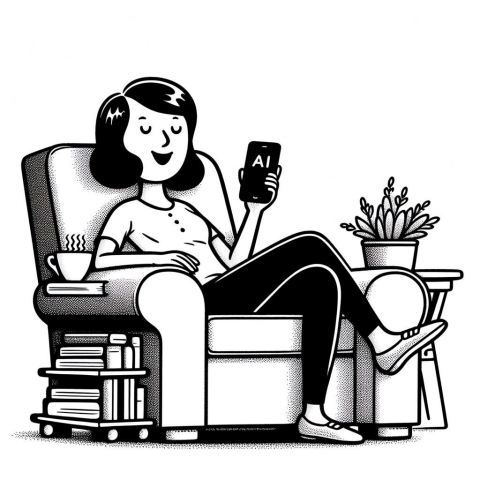 illustration of a woman using an AI assistant on her phone