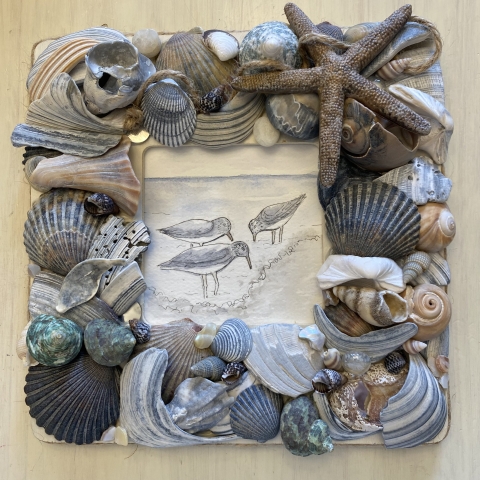 found object beach mosaic frame