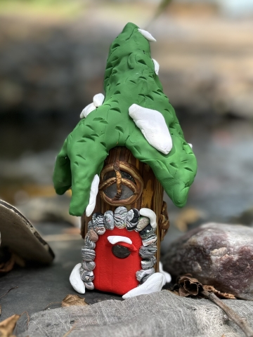 polymer clay winter cottage