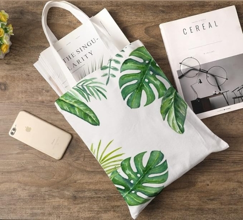 bag decorated with plant leaves